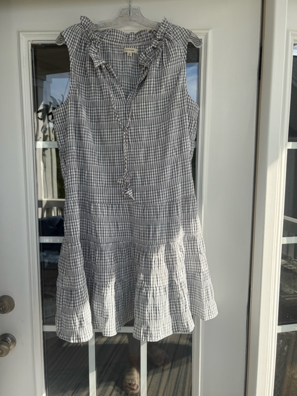 Max Studio Grey & White Gingham Ruffle-Tie Midi Dress